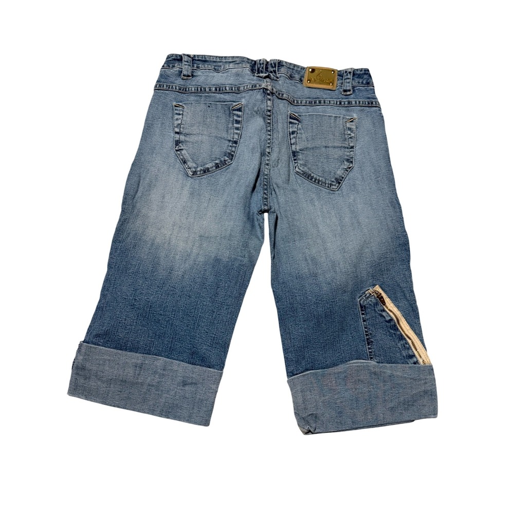 Vintage Baby Phat Denim Capri Shorts Womens 13 Blue Y2K Logo Zip Cuff  McBling